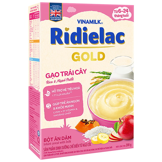 Bột Ăn Dặm Ridielac Gold vị Gạo Trái Cây, hộp 200g