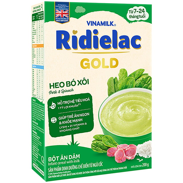 Bột Ăn Dặm Ridielac Gold vị Heo Bó Xôi, hộp 200g