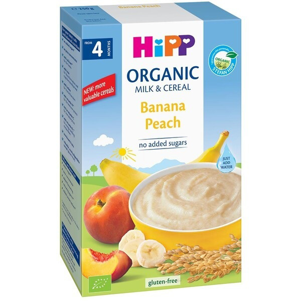 bột ăn dặm sữa Hipp organic chuối đào Banana Peach bé từ 4 tháng
