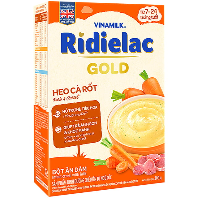 Bột Ăn Dặm Ridielac Gold Heo Cà Rốt, hộp 200g