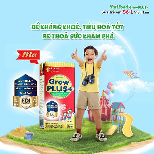 Sữa NutiFood Grow Plus+ Đỏ 1+ lon 1.5kg cho trẻ từ 1-2 tuổi