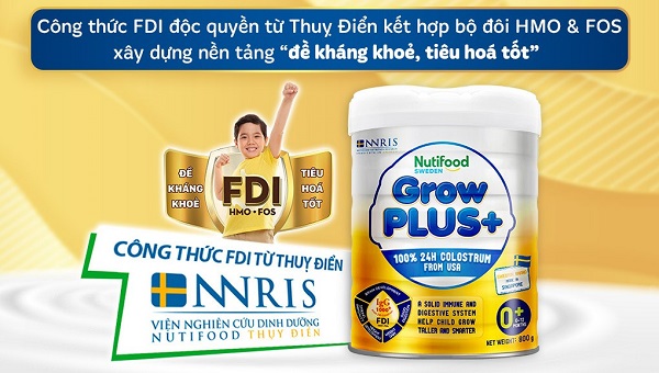Sữa bột Nutifood Grow Plus Vàng 0+ lon 800g cho trẻ từ 0-12 tháng