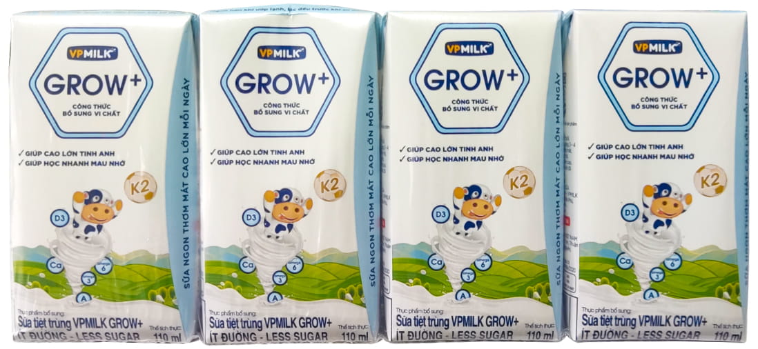 Sữa Dinh Dưỡng VPMilk Grow+ Ít Đường hộp 110ml