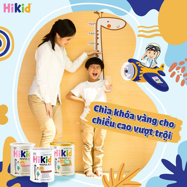 Sữa Hikid Hàn Quốc vị Socola lon 650g cho trẻ 1-9 tuổi