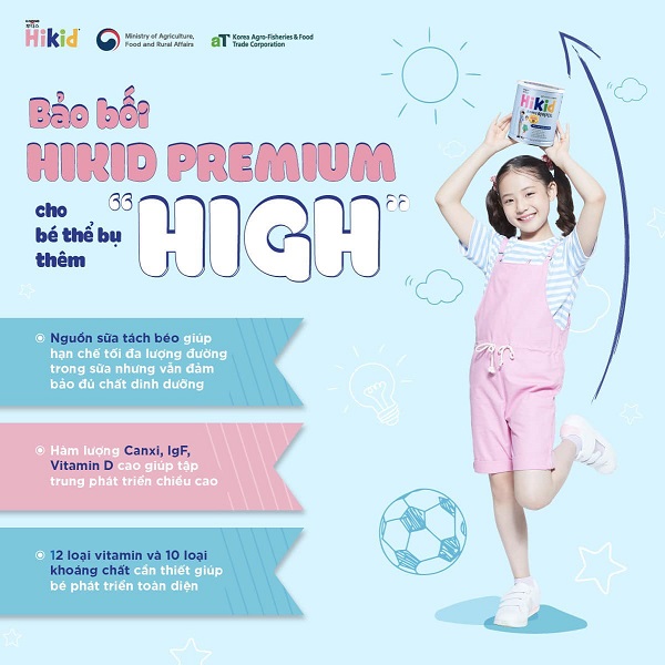 Sữa Hikid Premium tách béo lon 600g tăng chiều cao 1-9 tuổi