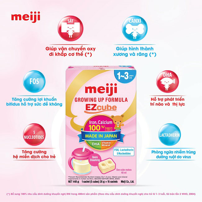 Sữa Meiji Growing up formula dạng thanh nhập khẩu, 1-3 tuổi