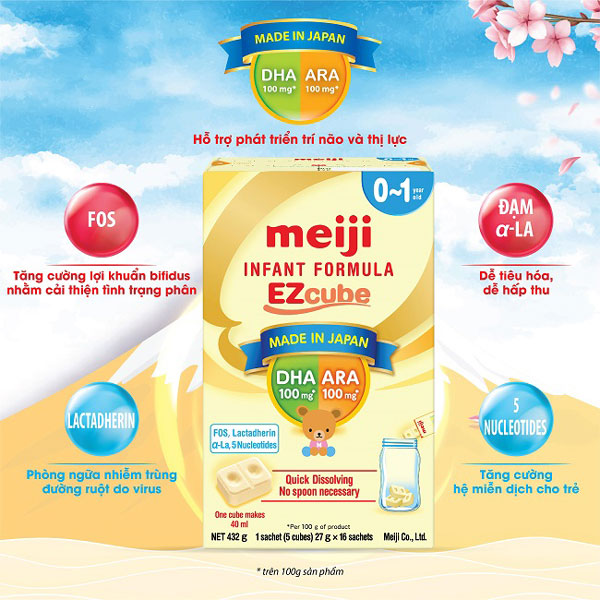 Sữa Meiji infant formula dạng thanh nhập khẩu cho trẻ từ  0-1 tuổi