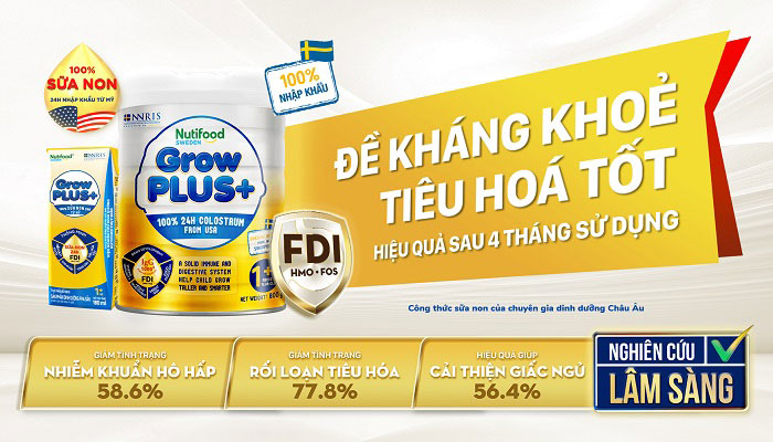 Sữa pha sẵn Nuti Grow Plus + Vàng hộp 180ml cho trẻ từ 1 tuổi