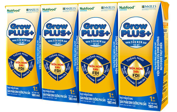 Sữa pha sẵn Nuti Grow Plus + Vàng hộp 180ml cho trẻ từ 1 tuổi
