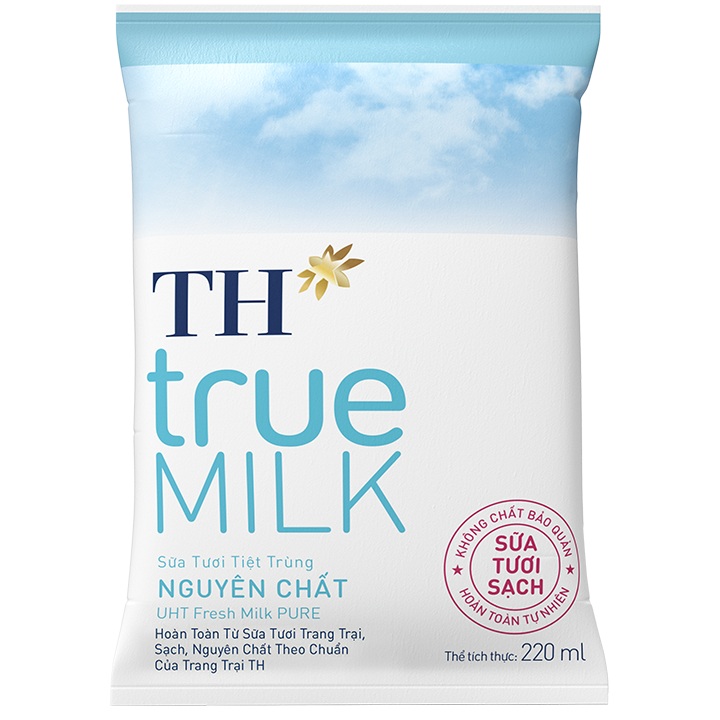 Sữa TH True Milk nguyên chất bịch 220ml