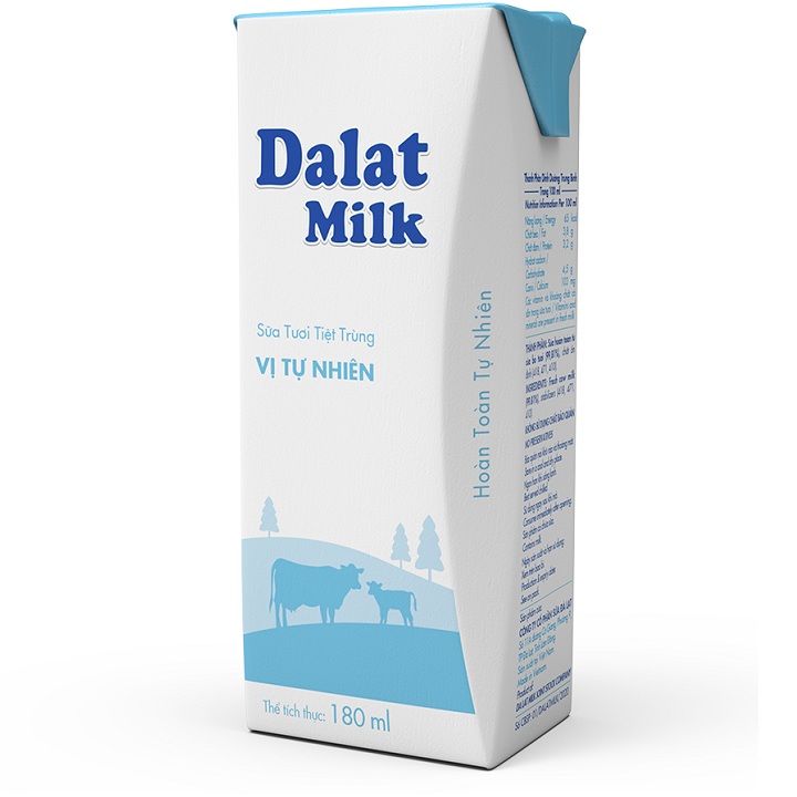 Sữa Tươi Dalatmilk vị tự nhiên nguyên chất hộp 180ml