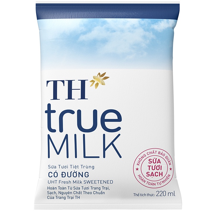Sữa tươi TH True Milk Có đường bịch 220ml