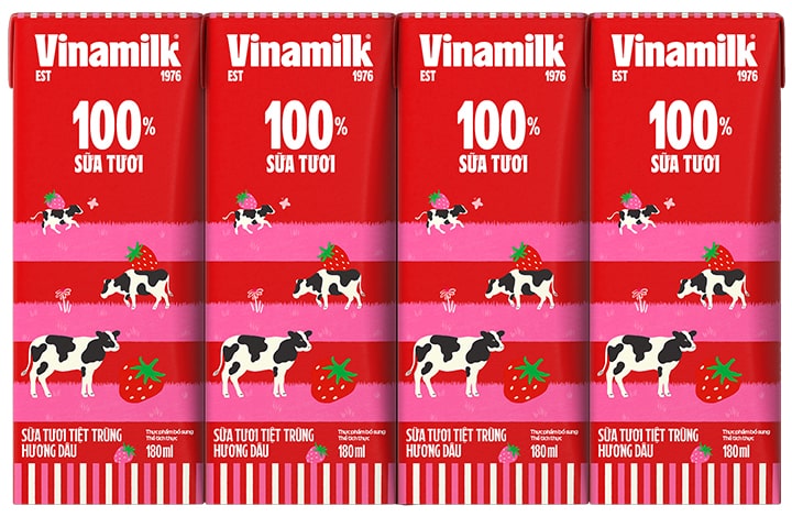 Sữa tươi Vinamilk hương dâu hộp 180ml