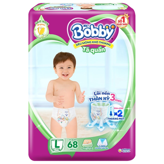 Tã quần Bobby size L 68 miếng cho trẻ 9-13kg