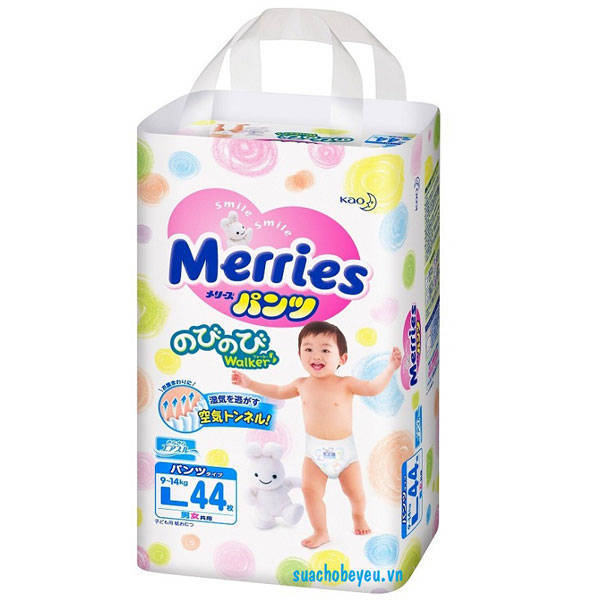 Tã quần Merries nhập khẩu Size L 44 miếng cho bé 9-14kg