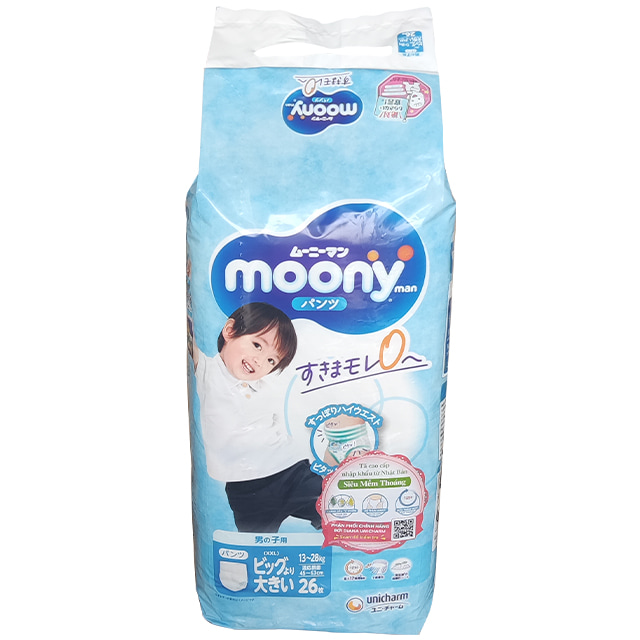 Tã Quần Moony Bé Trai size XXL 26 miếng cho bé 13-28kg