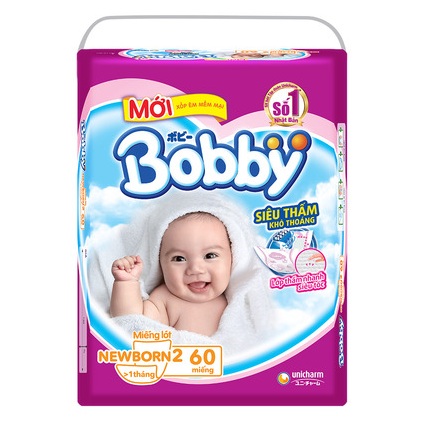 Miếng lót Bobby siêu thấm Newborn 2, 60 miếng