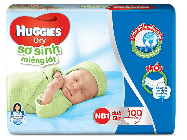 Miếng lót sơ sinh Huggies Newborn 1, 100 miếng