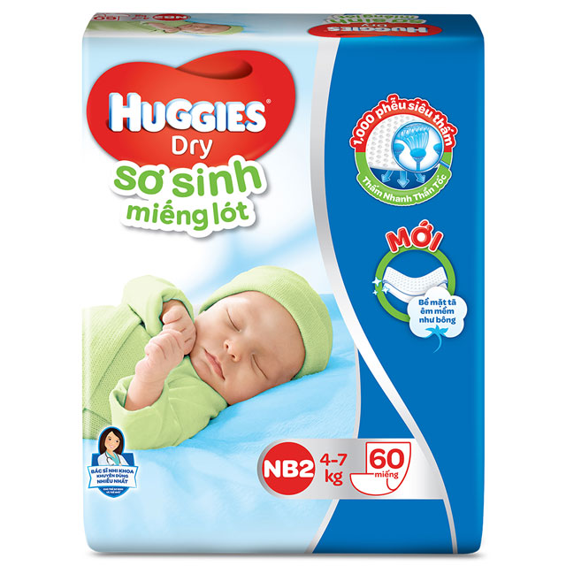 Miếng lót sơ sinh Huggies Newborn 2,60 miếng cho trẻ 4-7kg