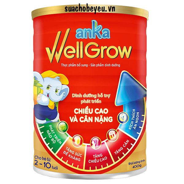sữa anka well grow phát triển chiều cao, cân nặng cho trẻ 2-10 tuồi, lon 400g