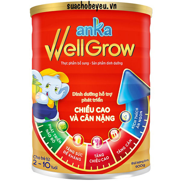 sữa anka well grow phát triển chiều cao, cân nặng cho trẻ 2-10 tuồi, lon 900g