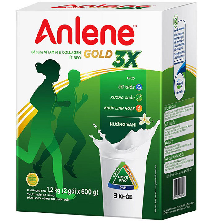 Sữa Anlene Gold 3x hương Vani hộp giấy 1.2kg cho người trên 40 tuổi