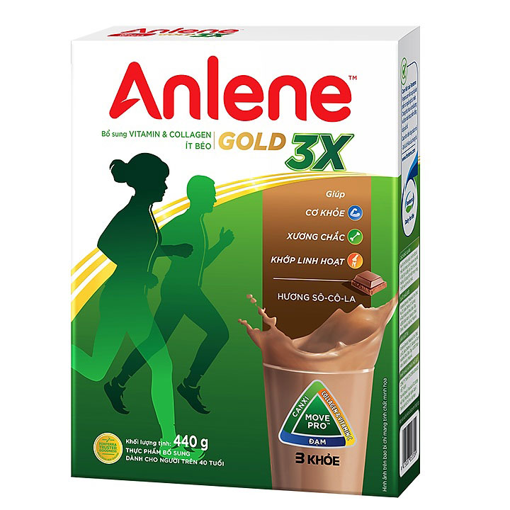 Sữa bột Anlene gold 3x hương Socola hộp 440g cho người trên 40 tuổi