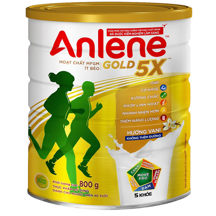 Sữa bột Anlene Gold 5X lon 800g hương vani, trên 40 tuổi