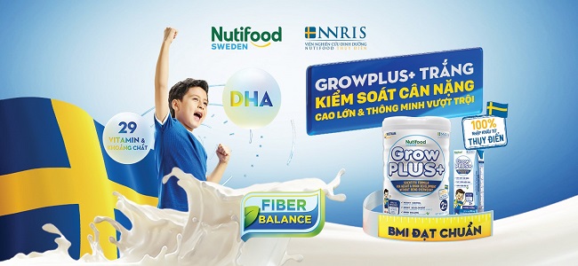 Sữa bột Nuti Grow Plus + trắng lon 850g cho trẻ thừa cân béo phì trên 2 tuổi