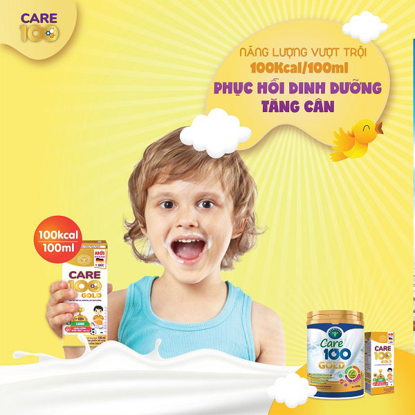 sữa công thức pha sẵn Care 100 Gold hộp 110ml cho trẻ thấp còi, biếng ăn