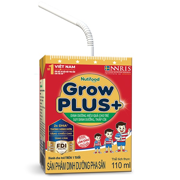 Thùng sữa Nuti Growplus+ hộp 110ml, dành cho trẻ trên 1 tuổi
