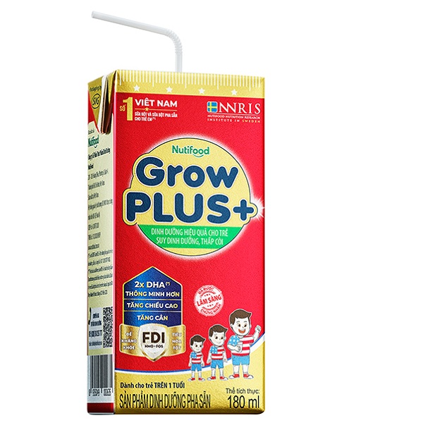 Sữa bột pha sẵn Nuti Grow Plus + Màu đỏ hộp 180ml 