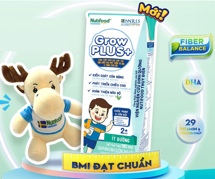 Sữa bột pha sẵn Nuti Grow Plus + trắng hộp 180ml cho trẻ béo phì