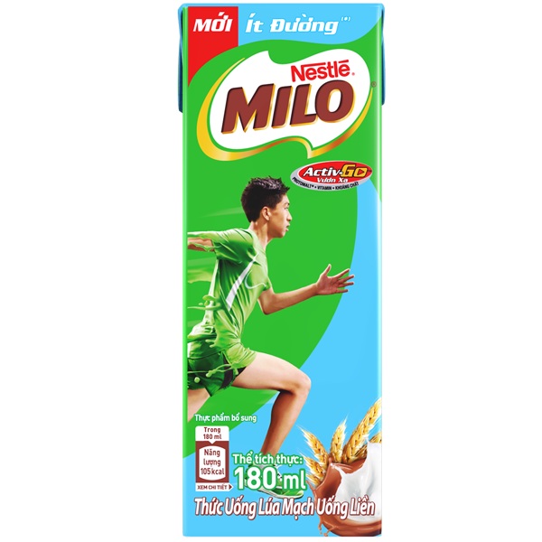Thức uống lúa mạch Nestle Milo Ít Đường hộp 180ml