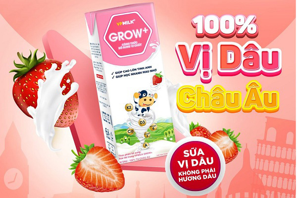 Sữa Dinh Dưỡng VPMilk Grow+ vị dâu, hộp 180ml 