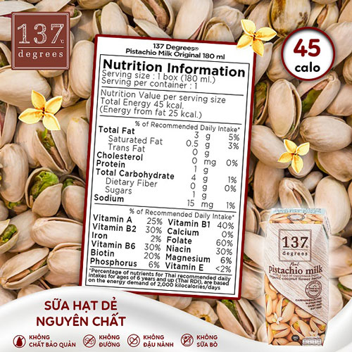 Sữa hạt dẻ cười nguyên chất 137 Degrees hộp 180ml