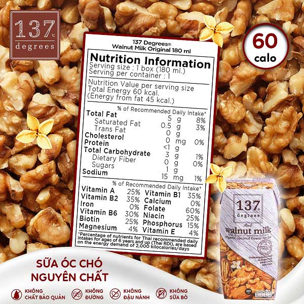 Sữa hạt óc chó nguyên chất 137 Degrees hộp 180ml