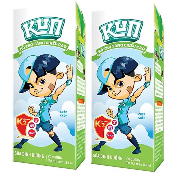 sữa dinh dưỡng kun có đường, hộp 180ml