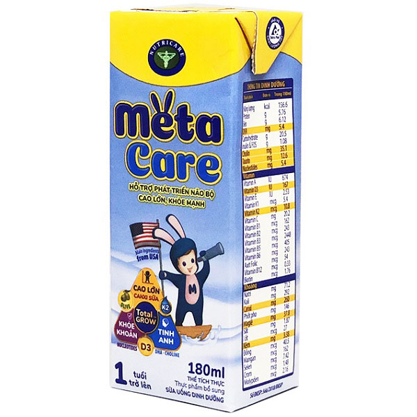Thùng sữa công thức pha sẵn Meta Care vàng hộp 180ml 