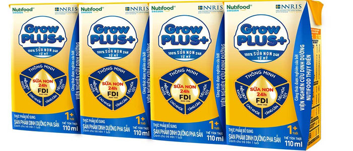 Sữa pha sẵn Nuti Grow Plus + Vàng hộp 110ml cho trẻ từ 1 tuổi
