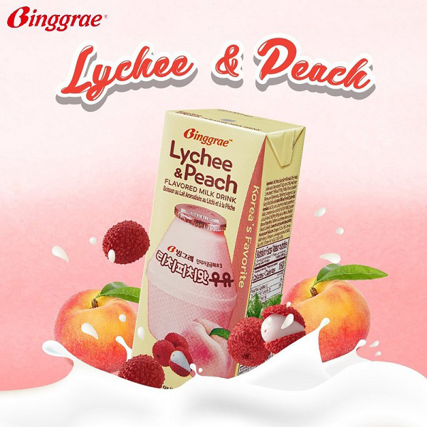 Thùng sữa Binggrae Hàn Quốc vị Vải Đào lychee & peach, hộp 200ml