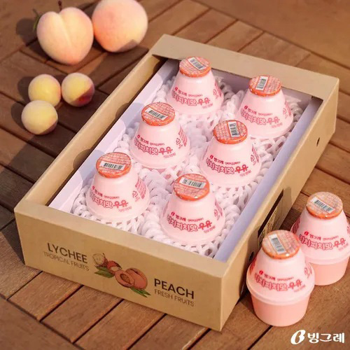 Thùng sữa Binggrae Hàn Quốc vị Vải, Đào Lychee & Peach