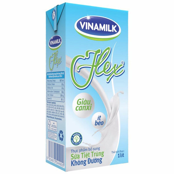 Sữa tiệt trùng Vinamilk không đường Flex, hộp 1 lít