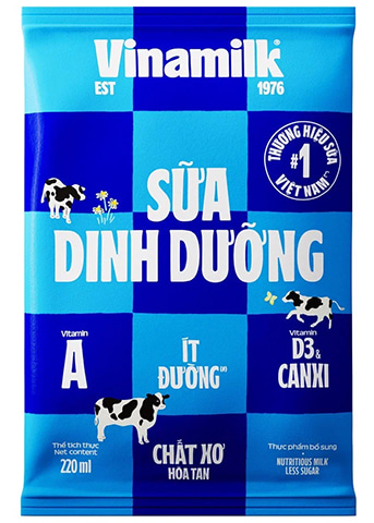 Sữa dinh dưỡng tiệt trùng vinamilk ít đường bịch 220ml