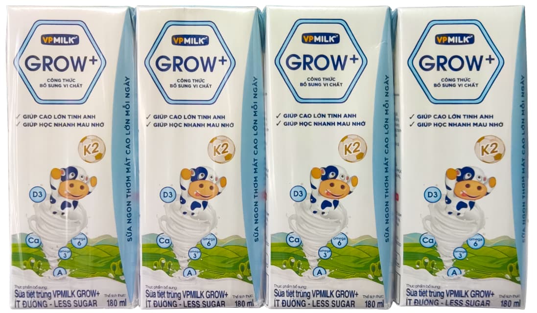 Sữa Dinh Dưỡng VPMilk Grow+ Ít Đường, Hộp 180ml