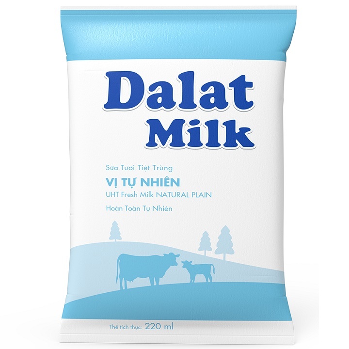 Sữa tươi Dalatmilk vị tự nhiên không đường bịch 220ml - suachobeyeu.vn
