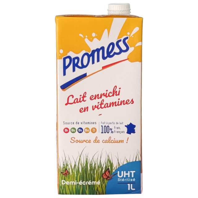 Sữa tươi ít béo pháp Promess bổ sung vitamin hộp 1l
