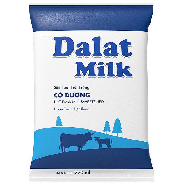 Sữa tươi tiệt trùng Dalatmilk có đường bịch 220ml