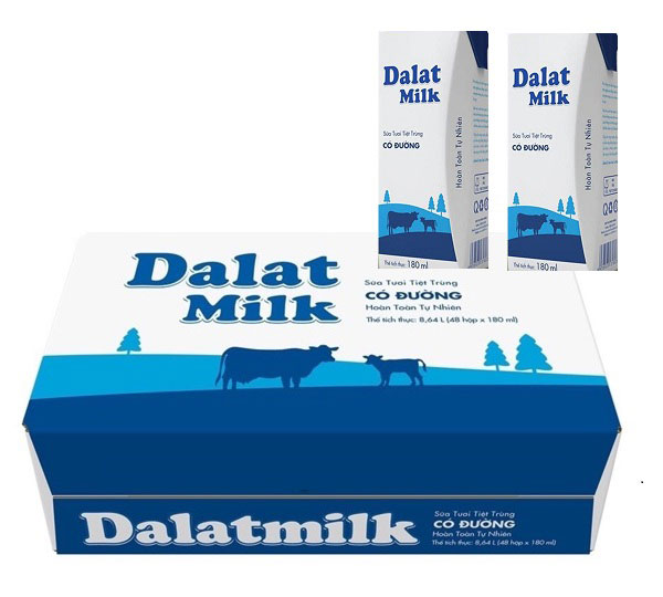 Thùng sữa tươi tiệt trùng Dalatmilk có đường, hộp 180ml