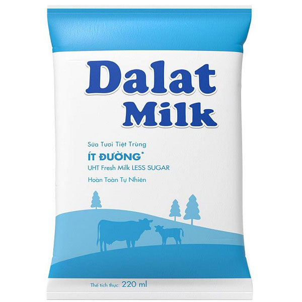 Sữa tươi tiệt trùng Dalatmilk ít đường bịch 220ml